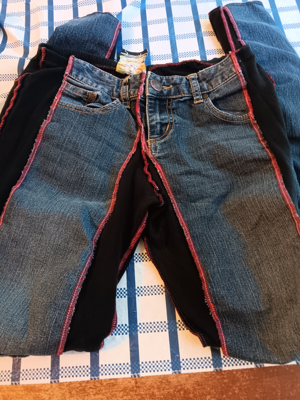 Styles Ever After Upcycled Patchwork Jeans Reworked Denim Knit Panel Contrast
